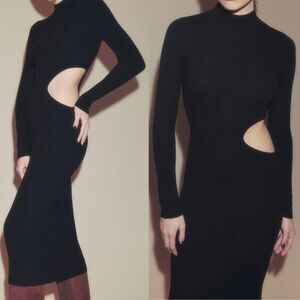 Reformation Black Vallo Cashmere Cut Out Sweater Dress Medium